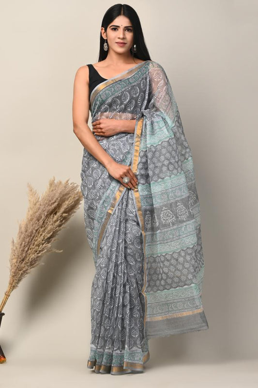 Exclusive hand Block Printed Kota Doria Saree (SWSRKO04)