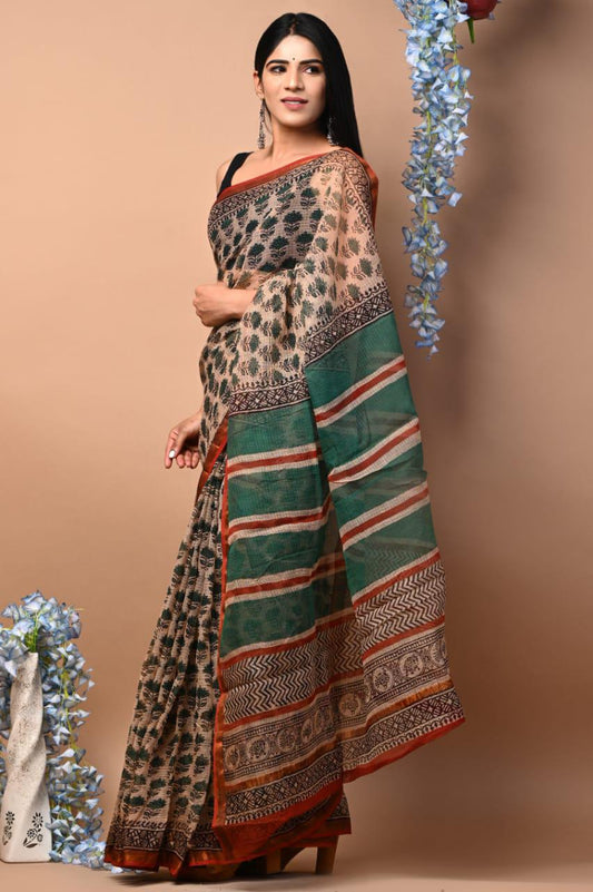 Exclusive hand Block Printed Kota Doria Saree (SWSRKO06)