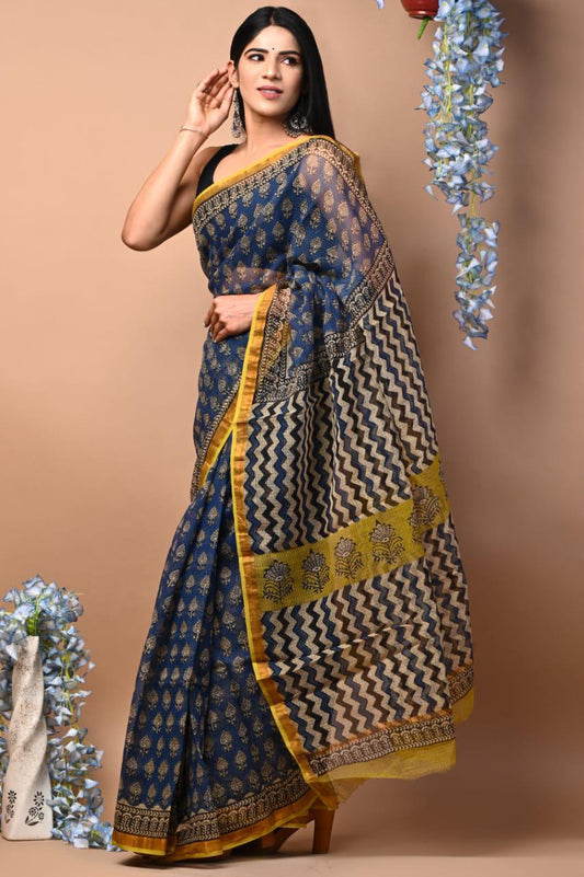 Exclusive hand Block Printed Kota Doria Saree (SWSRKO02)