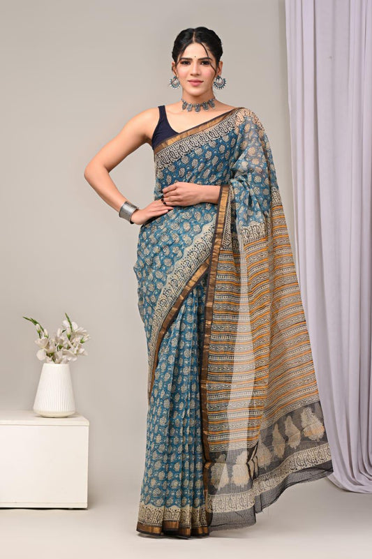 Exclusive hand Block Printed Kota Doria Saree (SWSRKO01)