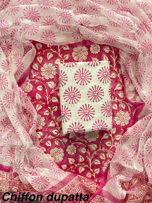 JAAL HAND BLOCK PRINT COTTON SUIT SET WITH CHIFFON DUPATTA(WACFCOTMU02)
