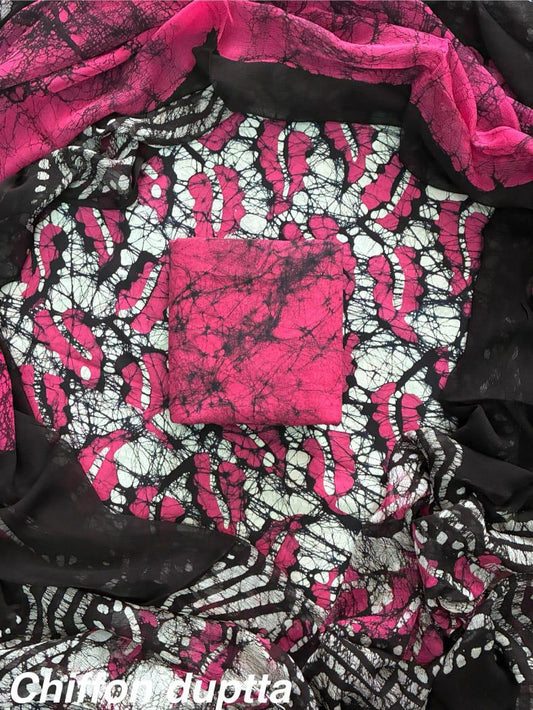 New Premium Hand Block Print Cotton Suit Set with Chiffon Dupatta(WACFCOTMU13)