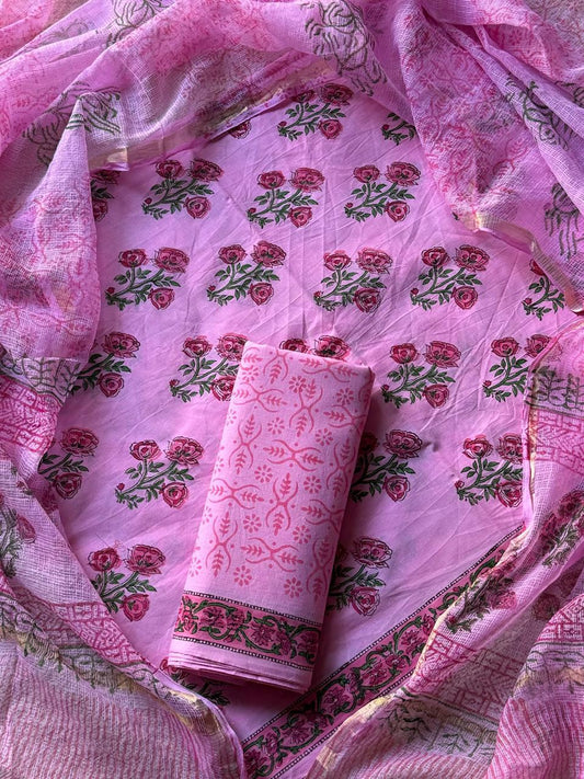 DESIGNER HAND BLOCK PRINT COTTON SUIT SET WITH KOTA DORIA DUPATTA(WAKOTMU08)