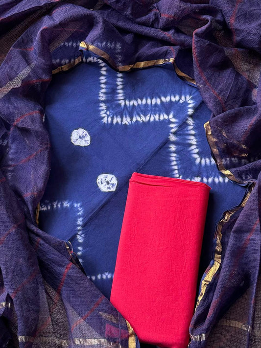 DESIGNER HAND BLOCK PRINT COTTON SUIT SET WITH KOTA DORIA DUPATTA  (WAKOTMU15)