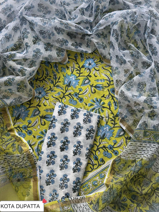 Suits Wala Hand Block Print Cotton Suit Set with Kota Doria Dupatta (WAKOTMU17)