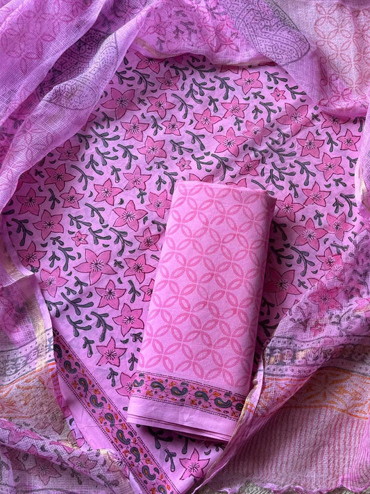 Suits Wala Hand Block Print Cotton Suit Set with Kota Doria Dupatta (WAKOTMU20)