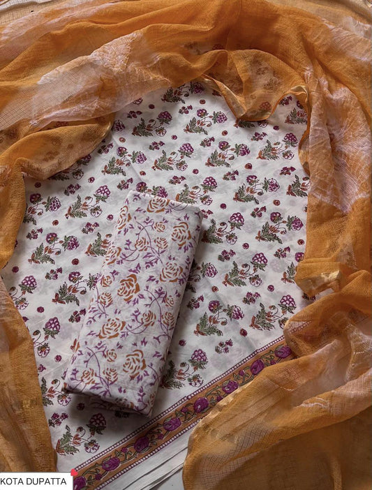 Suits Wala Hand Block Print Cotton Suit Set with Kota Doria Dupatta WAKOTMU28