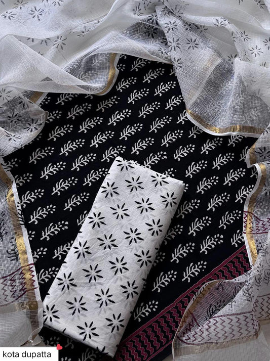 Suits Wala Hand Block Print Cotton Suit Set with Kota Doria Dupatta WAKOTMU29