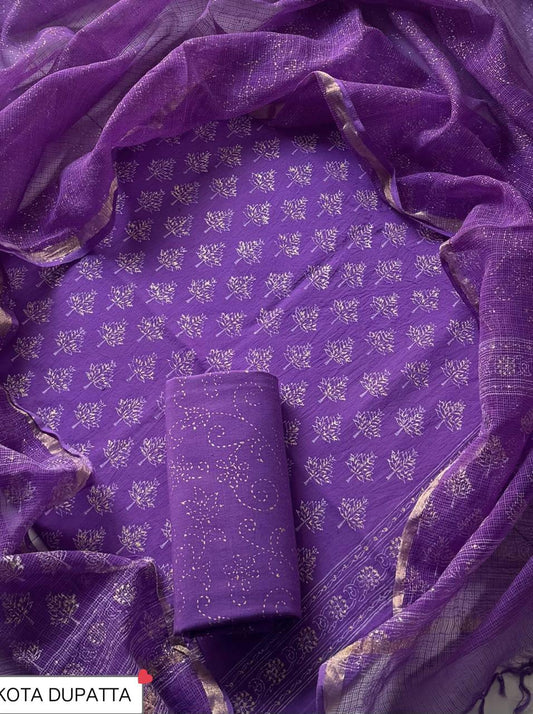 Suits Wala Hand Block Print Cotton Suit Set with Kota Doria Dupatta WAKOTMU30