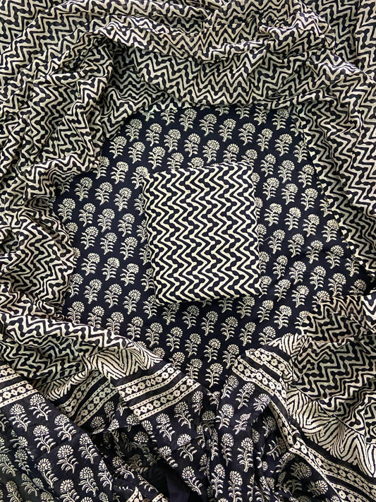 ELEGANT HAND BLOCK PRINT COTTON SUIT SET WITH MULMUL DUPATTA(WACOTMU03)