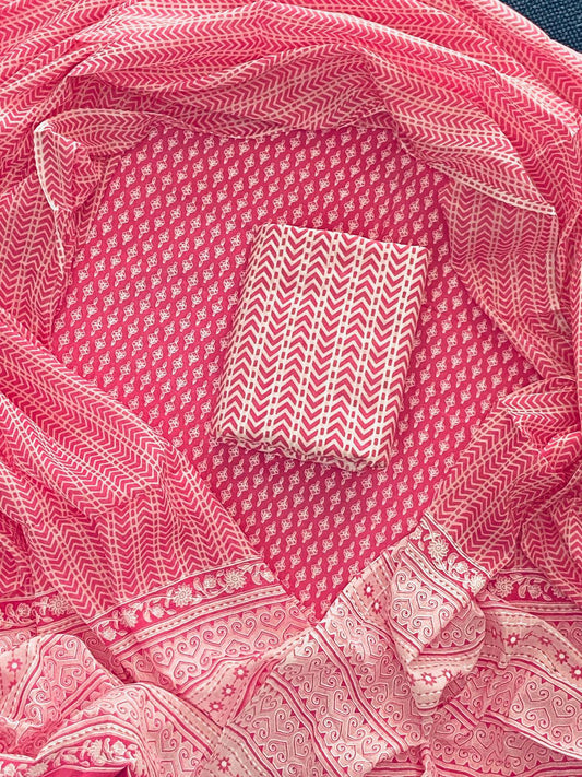 ELEGANT HAND BLOCK PRINT COTTON SUIT SET WITH MULMUL DUPATTA(WACOTMU06)