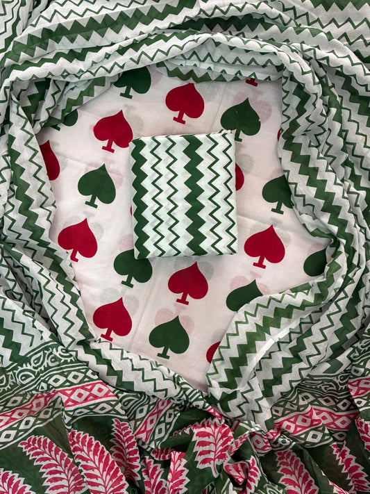 ELEGANT HAND BLOCK PRINT COTTON SUIT SET WITH MULMUL DUPATTA(WACOTMU10)