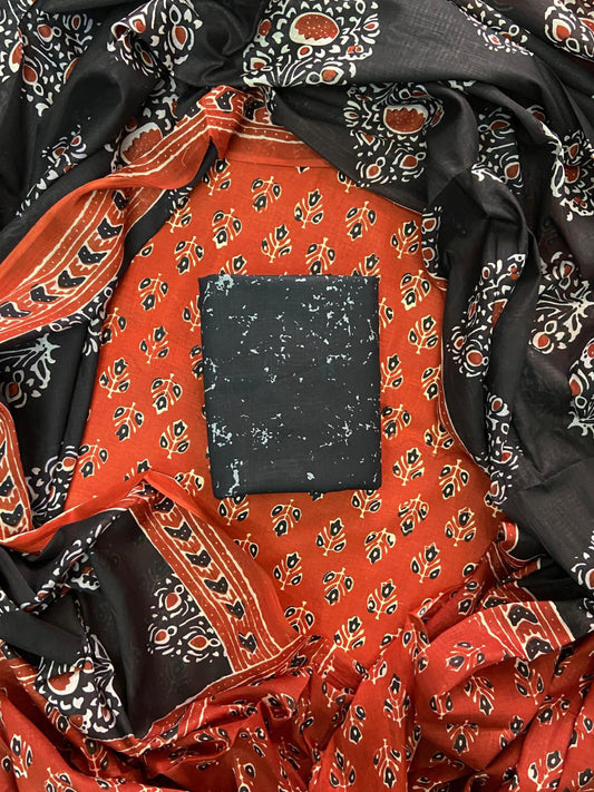 ELEGANT HAND BLOCK PRINT COTTON SUIT SET WITH MULMUL DUPATTA(WACOTMU12)