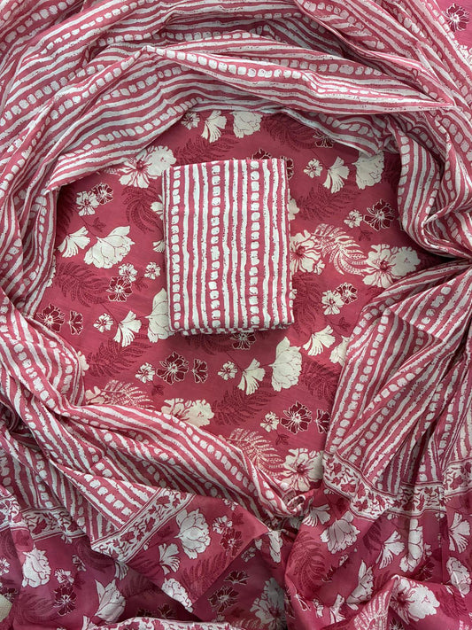 ELEGANT HAND BLOCK PRINT COTTON SUIT SET WITH MULMUL DUPATTA(WACOTMU21)
