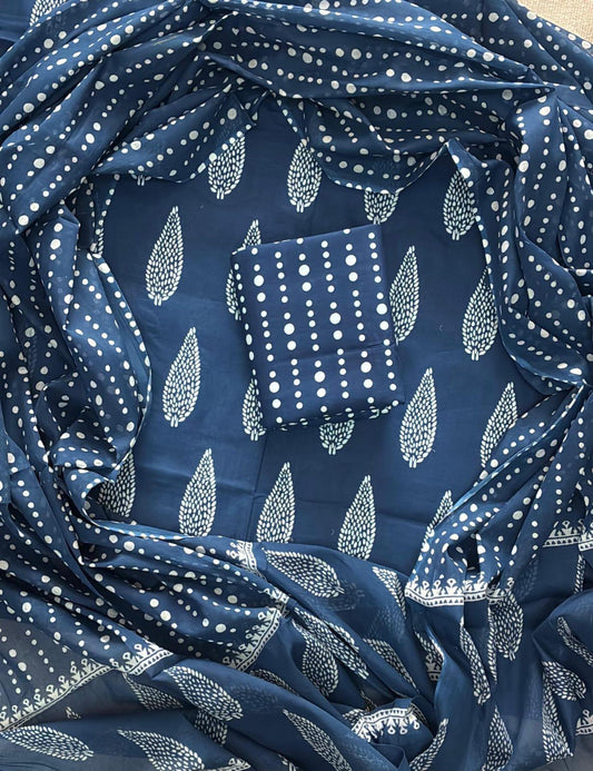 HAND BLOCK PRINT COTTON SUIT SET WITH MULMUL DUPATTA(WACOTMU87)