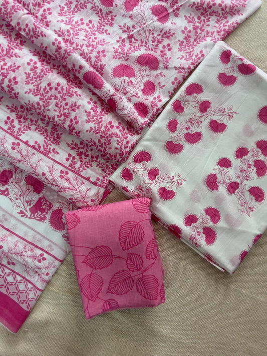 Designer Hand Block Print Cotton Suit Set with Mulmul Dupatta(WACOTMU96)
