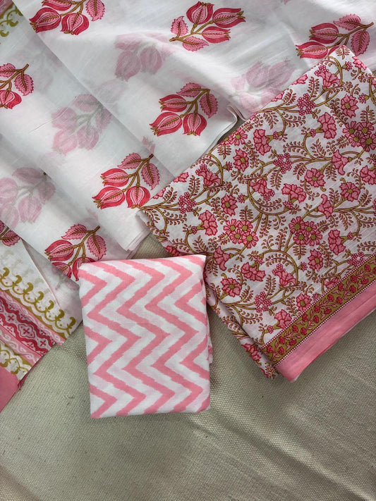 ELEGANT HAND BLOCK PRINT COTTON SUIT SET WITH MULMUL DUPATTA(WACOTMU100)