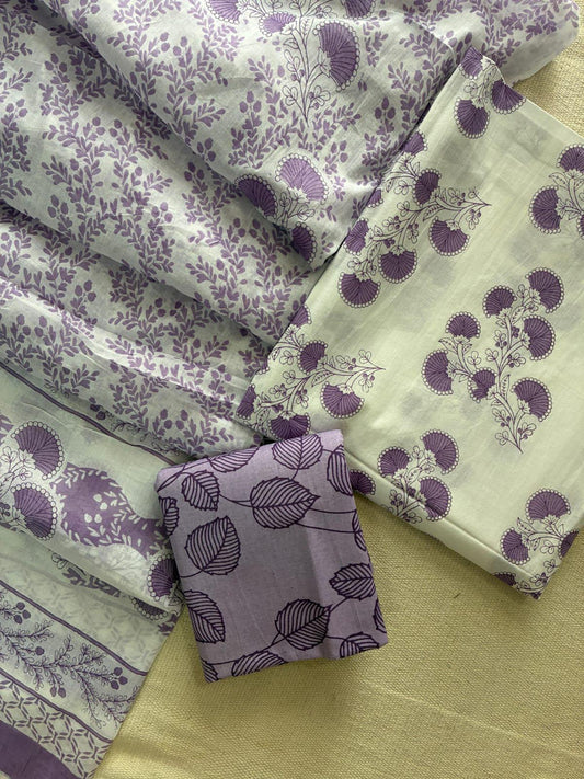 ELEGANT HAND BLOCK PRINT COTTON SUIT SET WITH MULMUL DUPATTA(WACOTMU103)