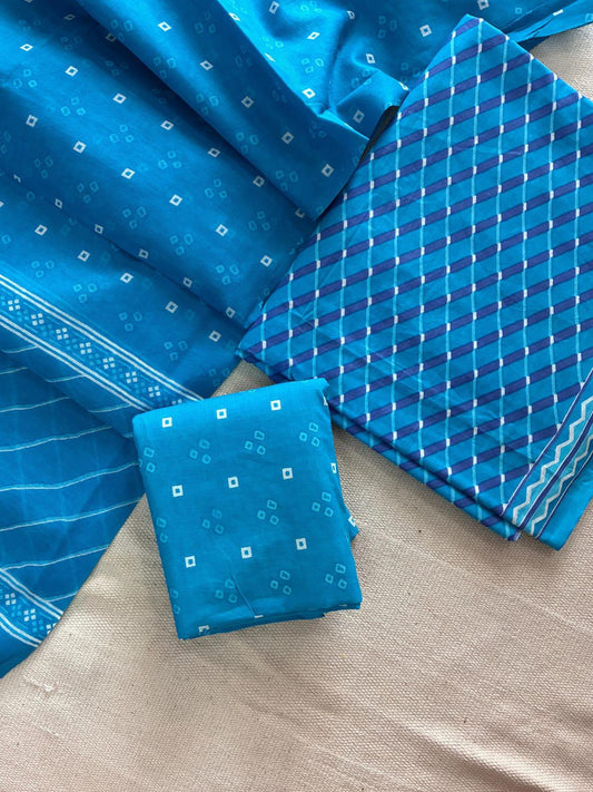 Designer Hand Block Print Cotton Suit Set with Mulmul Dupatta(WACOTMU107)