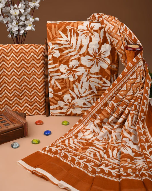 Designer Hand Block Print Cotton Suit Set with Mulmul Dupatta(WACOTMU164)