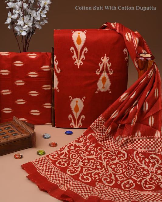 Designer Hand Block Print Cotton Suit Set with Mulmul Dupatta(WACOTMU166)