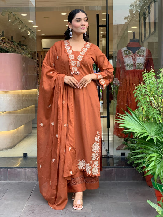 ๐น๐นPure fine Cotton fabric  Kurti with Pant with cotton 100-100 Dupatta๐น๐น (SWRED606)