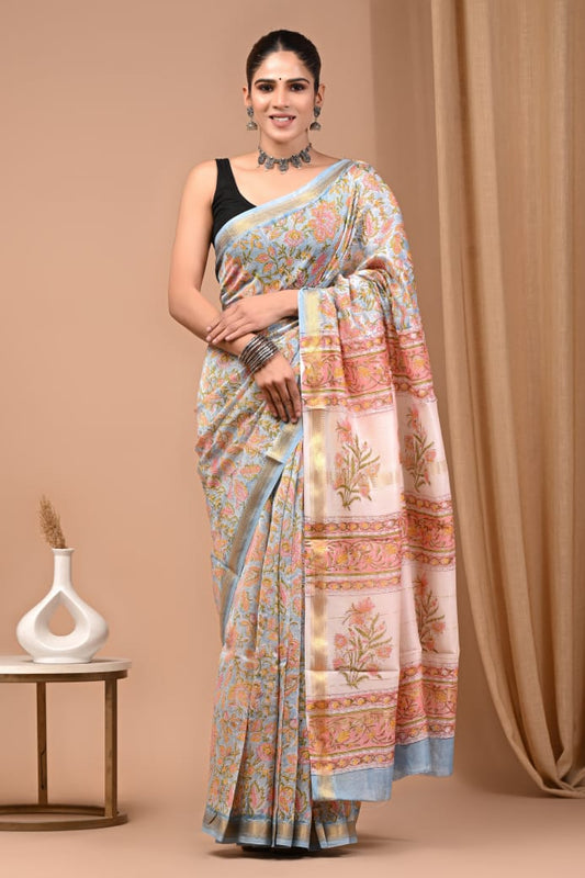 Flora Printed Maheshwari Silk Saree (SWSRMAH08)