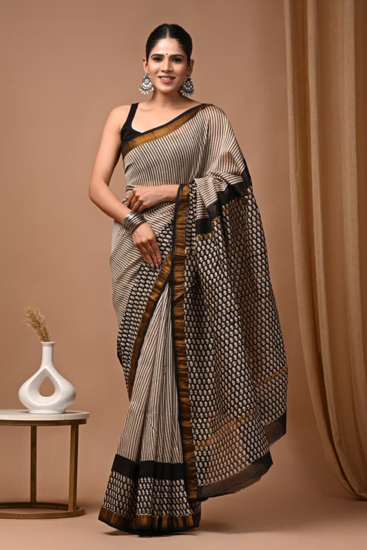 Exclusive Hand Block Printed Maheshwari Silk Saree (SWSRMAH04)