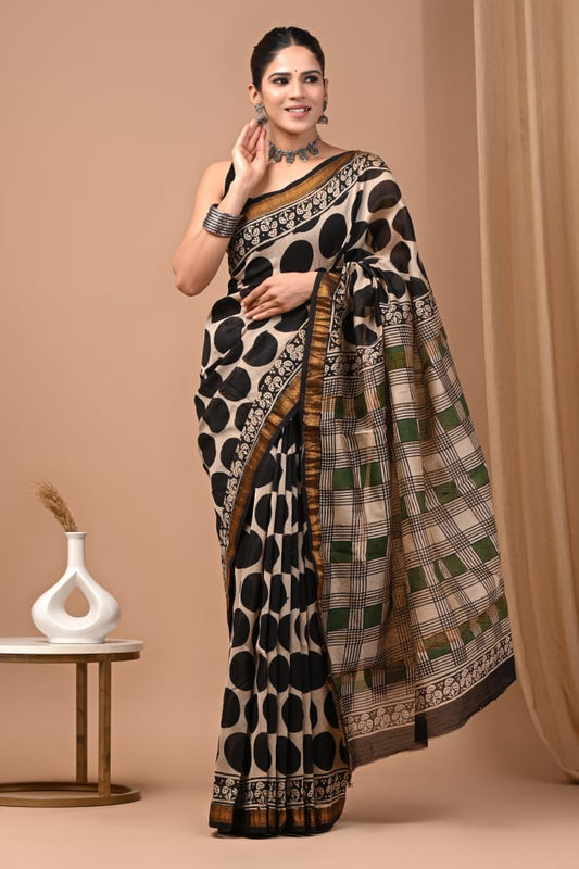 Exclusive Hand Block Printed Maheshwari Silk Saree (SWSRMAH03)