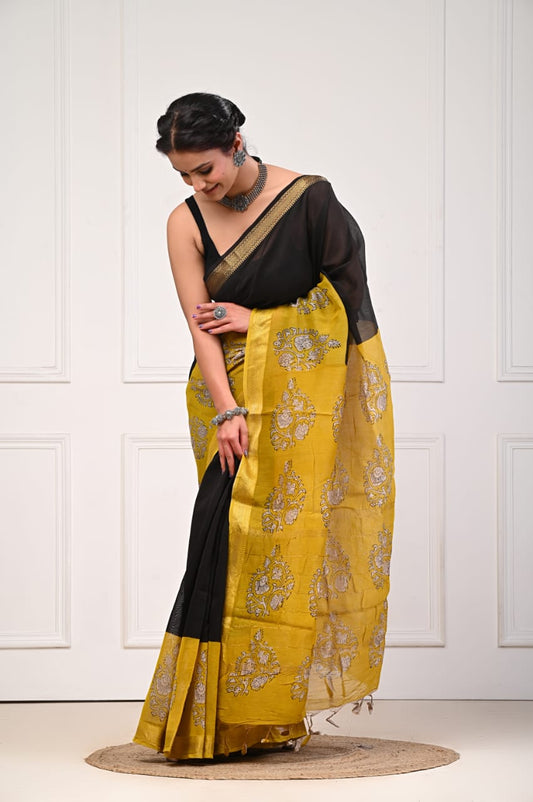 Exclusive Hand Block Printed Maheshwari Silk Saree (SWSRMAH02)