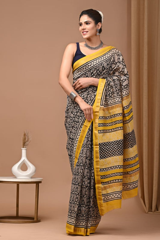 Exclusive Hand Block Printed Maheshwari Silk Saree (SWSRMAH01)