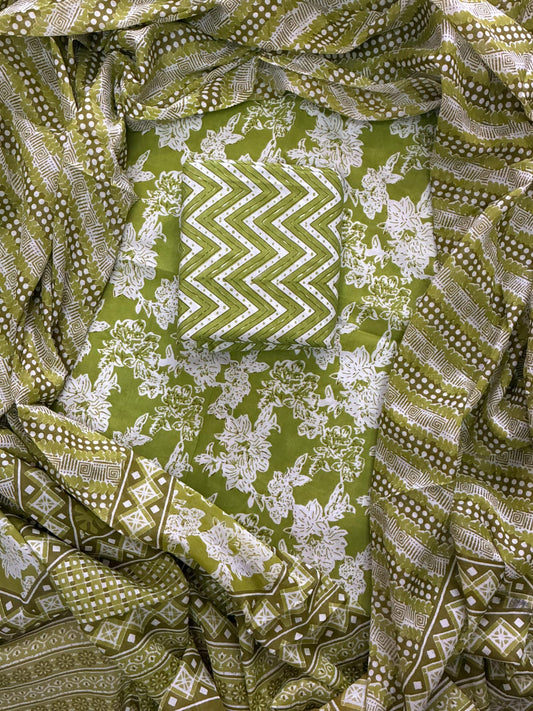 ELEGANT HAND BLOCK PRINT COTTON SUIT SET WITH MULMUL DUPATTA(WACOTMU05)