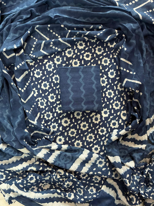 ELEGANT HAND BLOCK PRINT COTTON SUIT SET WITH MULMUL DUPATTA(WACOTMU17)