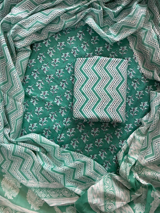ELEGANT HAND BLOCK PRINT COTTON SUIT SET WITH MULMUL DUPATTA(WACOTMU21)