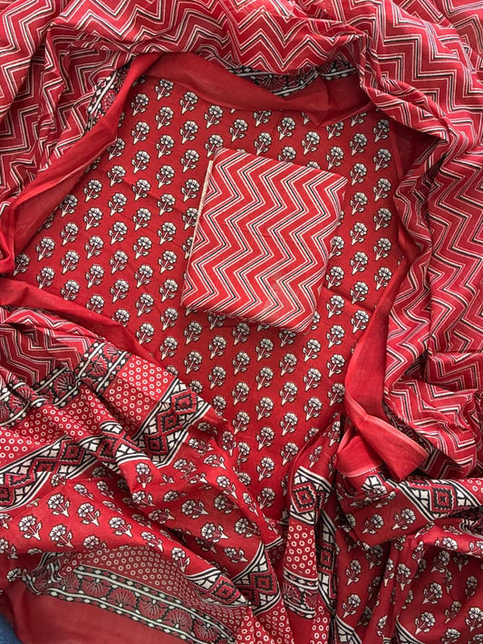 ELEGANT HAND BLOCK PRINT COTTON SUIT SET WITH MULMUL DUPATTA(WACOTMU24)