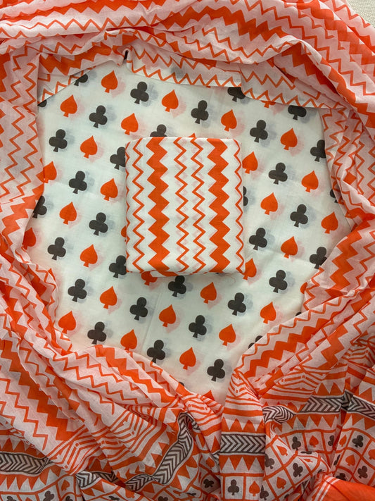 ELEGANT HAND BLOCK PRINT COTTON SUIT SET WITH MULMUL DUPATTA(WACOTMU32)