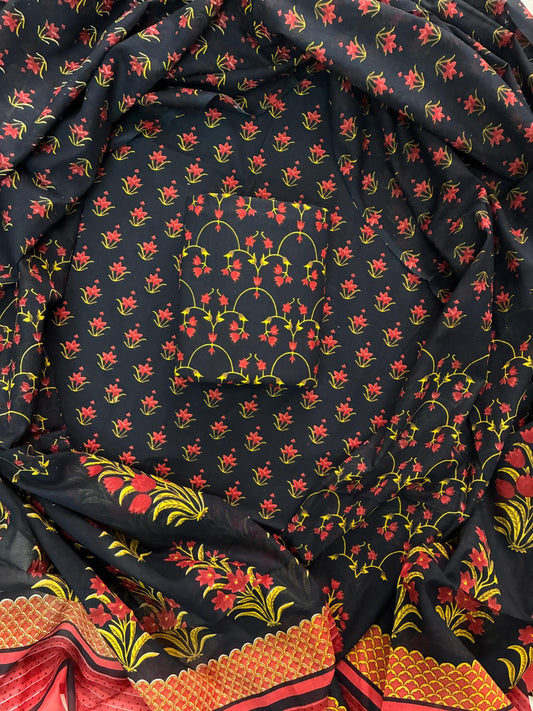 ELEGANT HAND BLOCK PRINT COTTON SUIT SET WITH MULMUL DUPATTA(WACOTMU42)