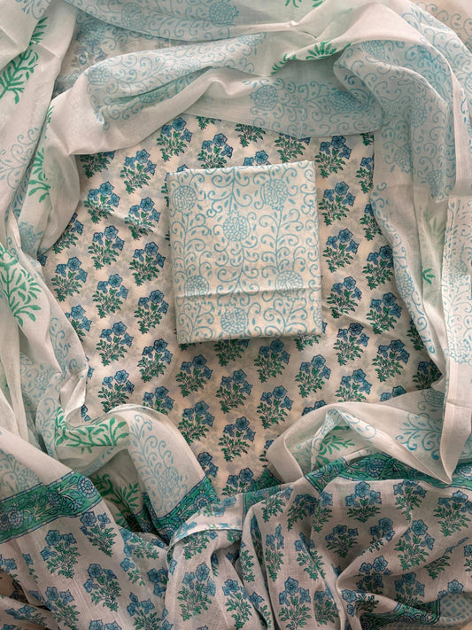 ELEGANT HAND BLOCK PRINT COTTON SUIT SET WITH MULMUL DUPATTA(WACOTMU50)