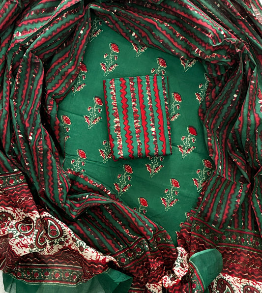 ELEGANT HAND BLOCK PRINT COTTON SUIT SET WITH MULMUL DUPATTA(WACOTMU56)