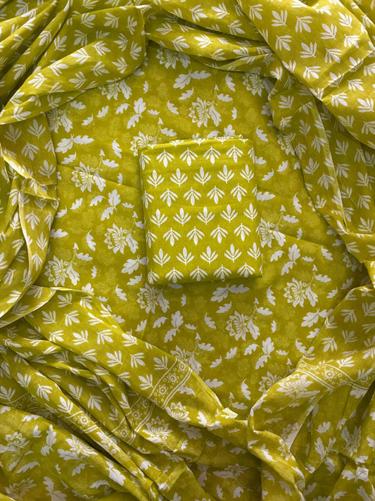 ELEGANT HAND BLOCK PRINT COTTON SUIT SET WITH MULMUL DUPATTA(WACOTMU58)