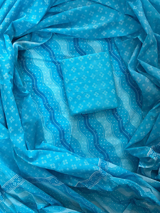 HAND BLOCK PRINT COTTON SUIT SET WITH MULMUL DUPATTA(WACOTMU87)