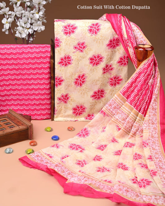 Designer Hand Block Print Cotton Suit Set with Mulmul Dupatta(WACOTMU129)