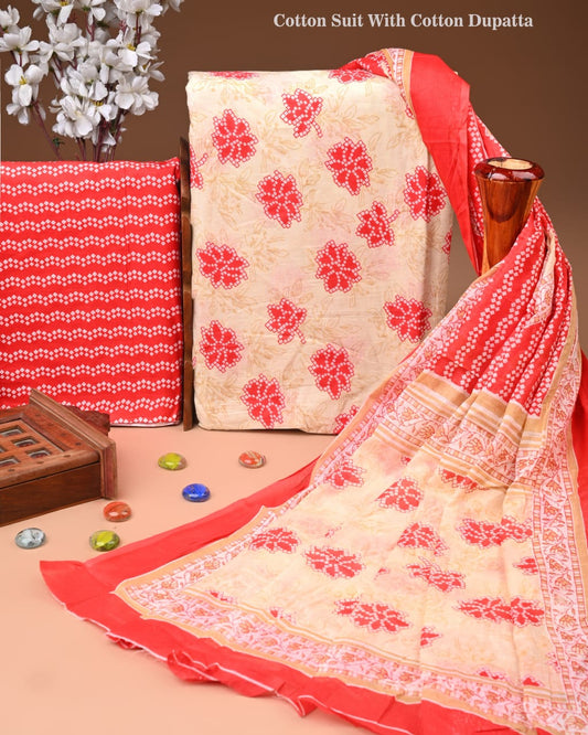 Designer Hand Block Print Cotton Suit Set with Mulmul Dupatta(WACOTMU157)
