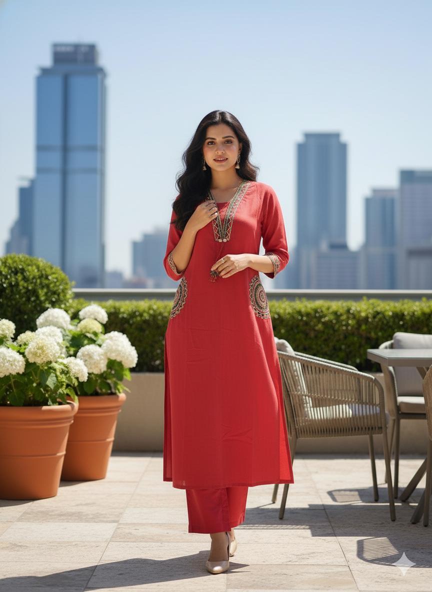 🌹🌹 fine Cotton flex fabric beautiful embroidery on neck, sleeves, pocket Kurti with plazo with cotton cotton flex🌹🌹 (SWSK03)