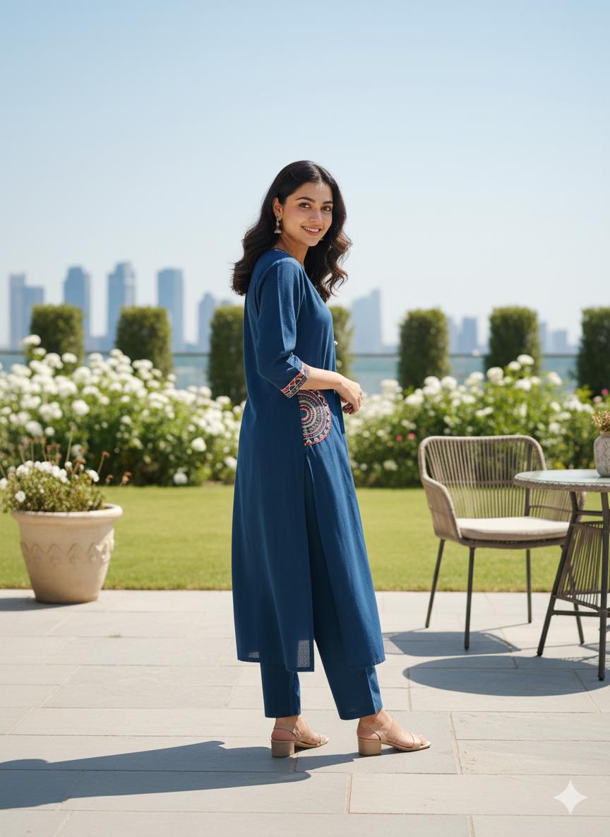 🌹🌹 fine Cotton flex fabric beautiful embroidery on neck, sleeves, pocket Kurti with plazo with cotton cotton flex🌹🌹 (SWSK03)