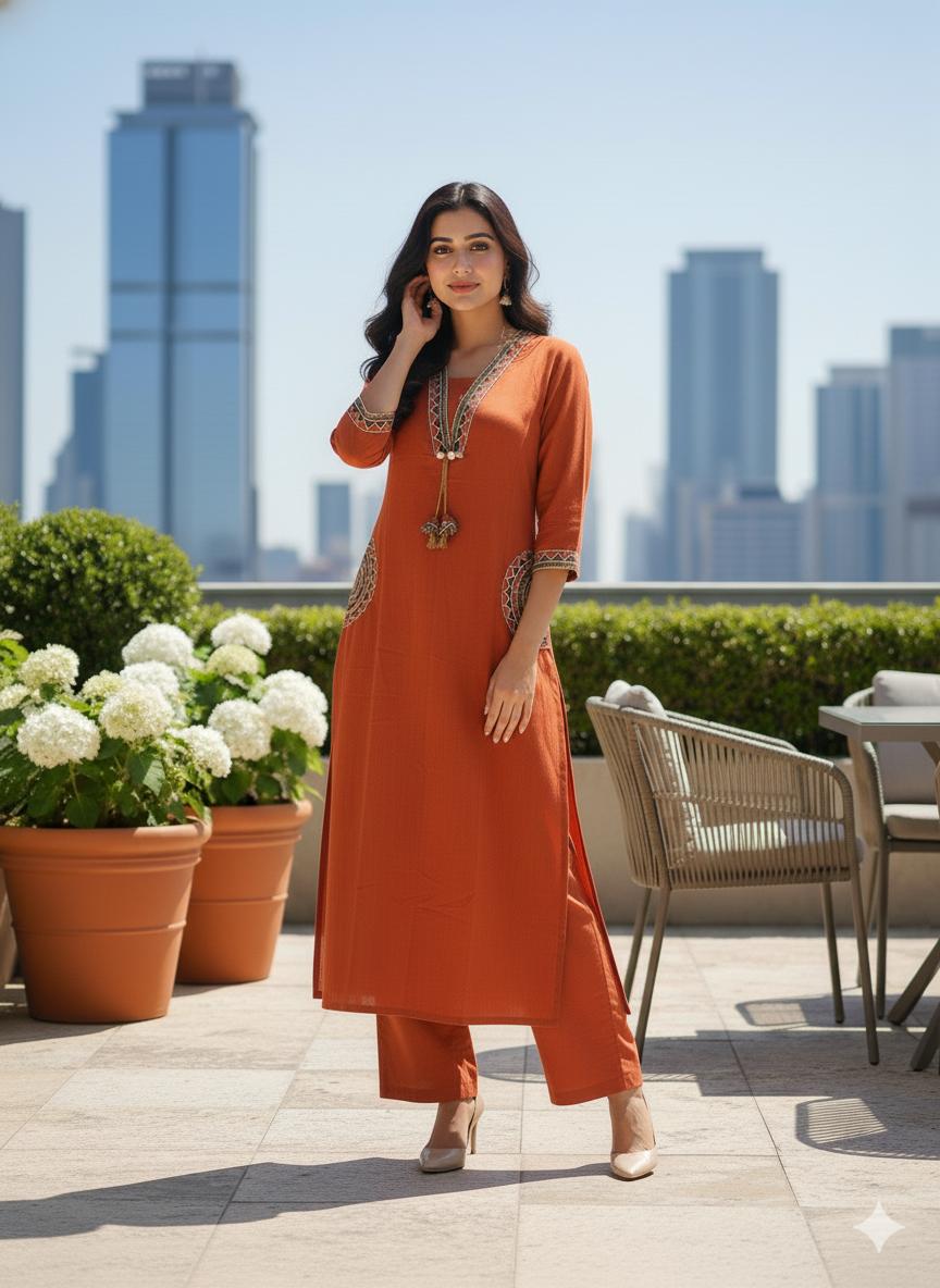 🌹🌹 fine Cotton flex fabric beautiful embroidery on neck, sleeves, pocket Kurti with plazo with cotton cotton flex🌹🌹 (SWSK03)