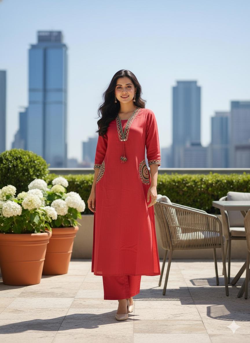 🌹🌹 fine Cotton flex fabric beautiful embroidery on neck, sleeves, pocket Kurti with plazo with cotton cotton flex🌹🌹 (SWSK03)