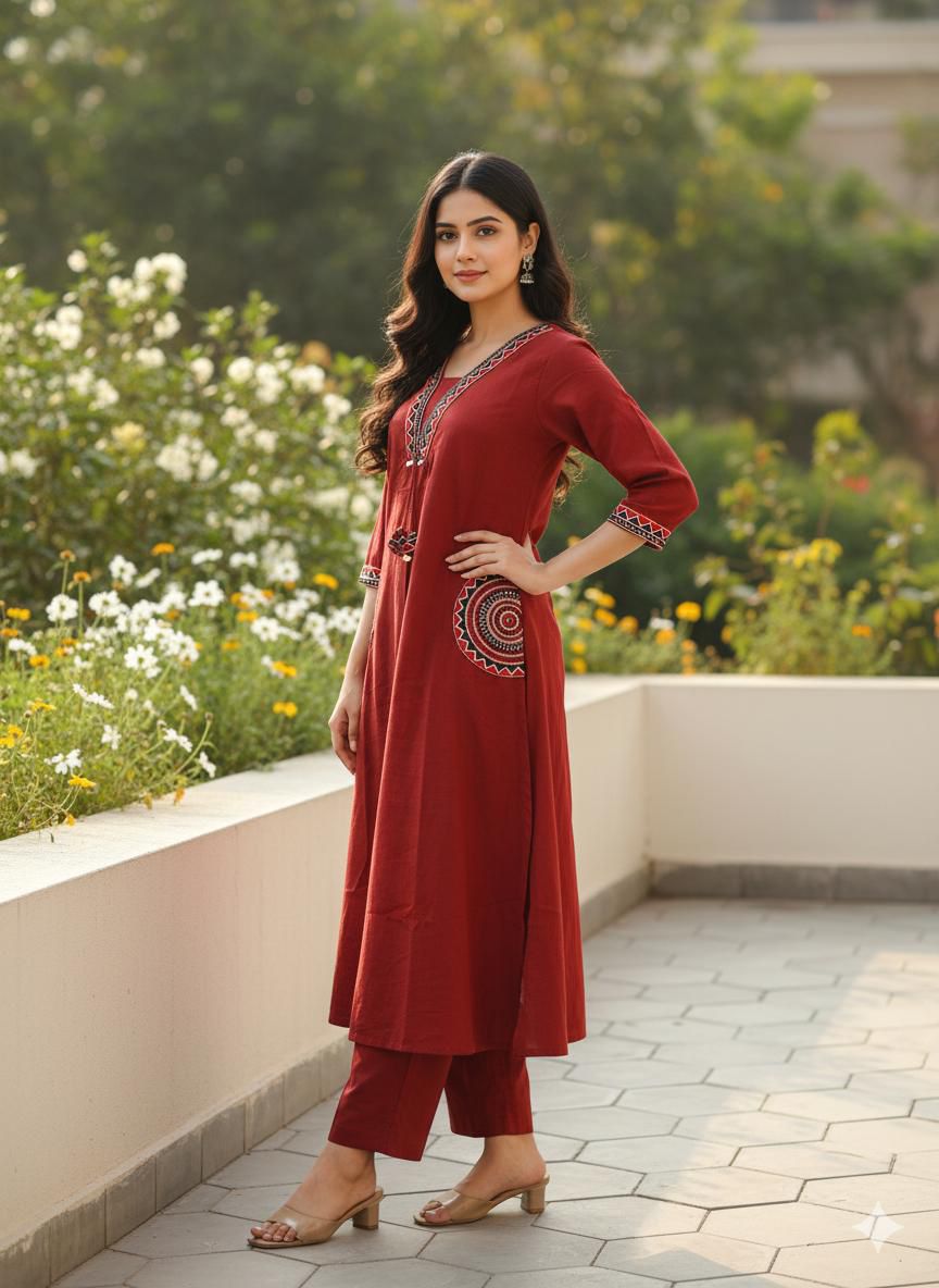 🌹🌹 fine Cotton flex fabric beautiful embroidery on neck, sleeves, pocket Kurti with plazo with cotton cotton flex🌹🌹 (SWSK03)