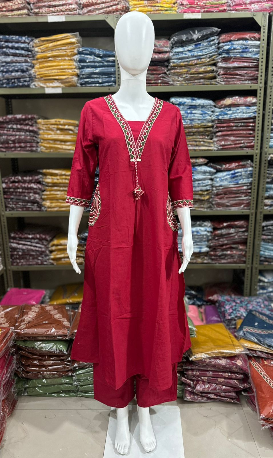 🌹🌹 fine Cotton flex fabric beautiful embroidery on neck, sleeves, pocket Kurti with plazo with cotton cotton flex🌹🌹 (SWSK03)