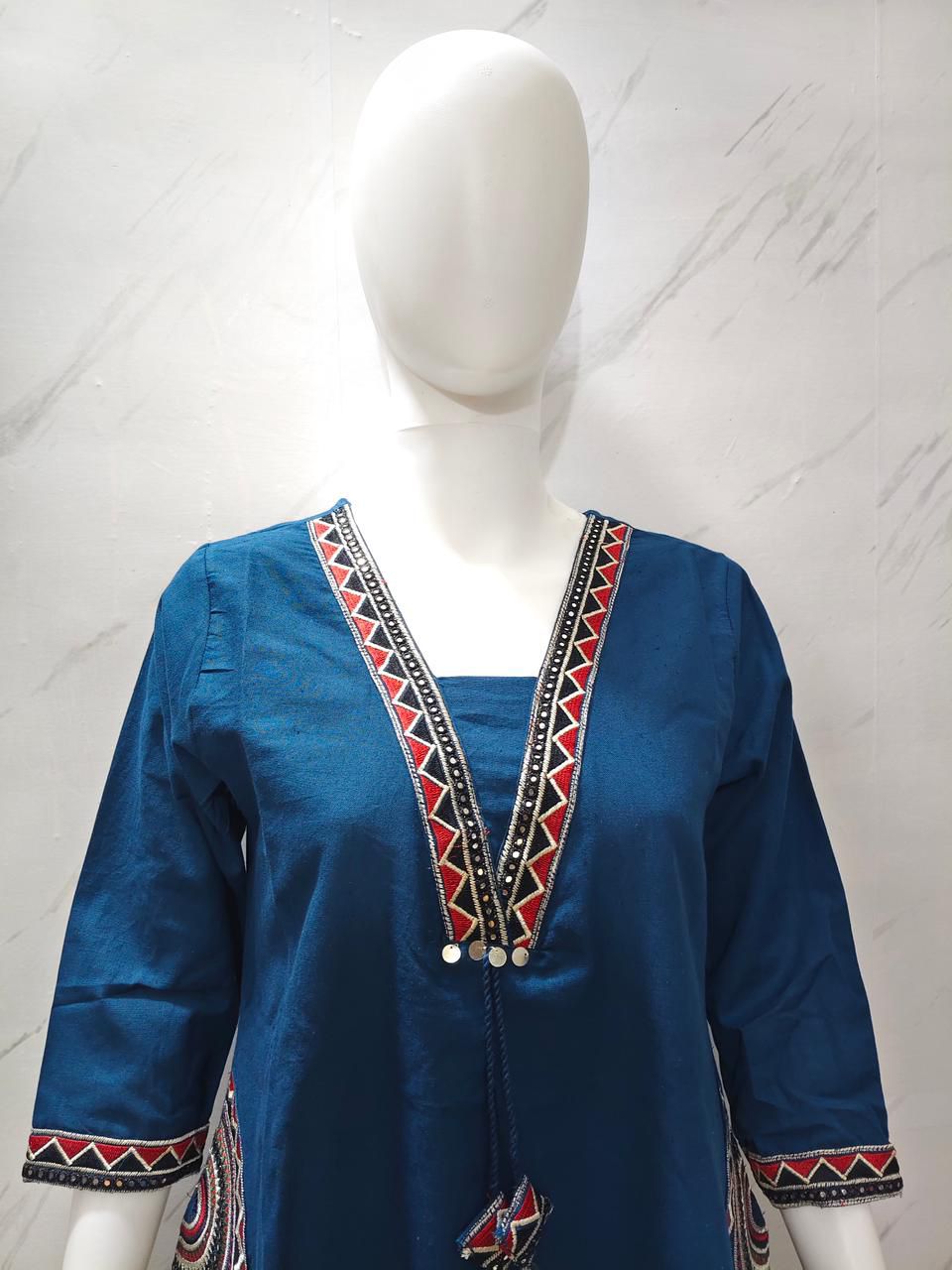 🌹🌹 fine Cotton flex fabric beautiful embroidery on neck, sleeves, pocket Kurti with plazo with cotton cotton flex🌹🌹 (SWSK03)